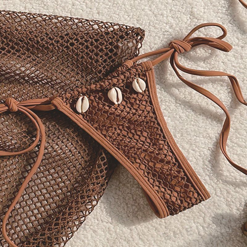 Vêtements pour femmes Couleur Sexy Bikini Maillot de bain trois pièces Chemise en maille pour femmes Jupe de plage Maillot de bain_voghion.com