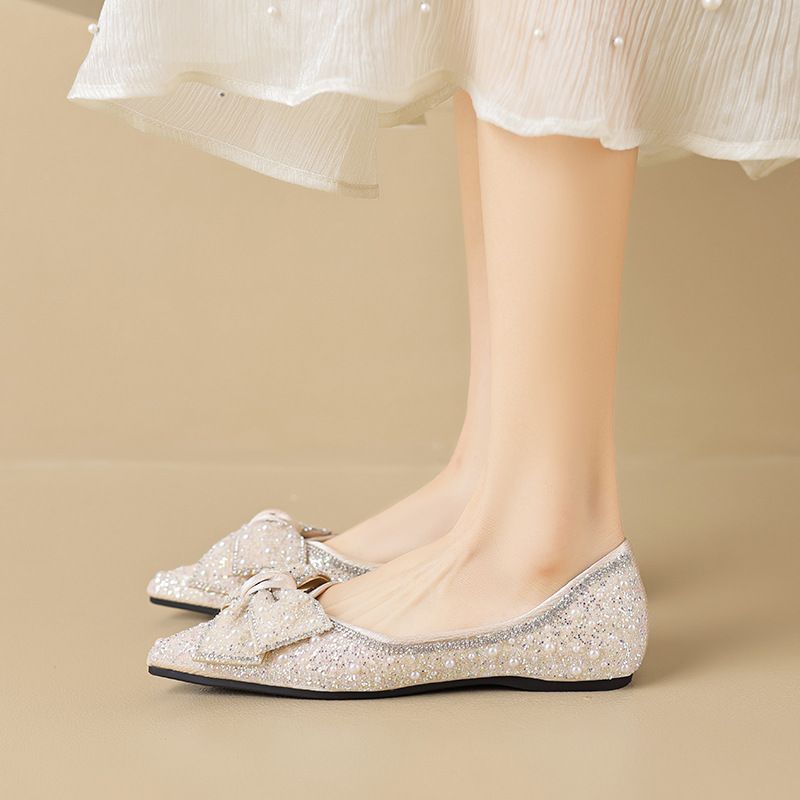 Spitz Strass Einzelnen Schuhe frauen Herbst Bogen Ein Pedal Fee Schuhe Große Größe_voghion.com