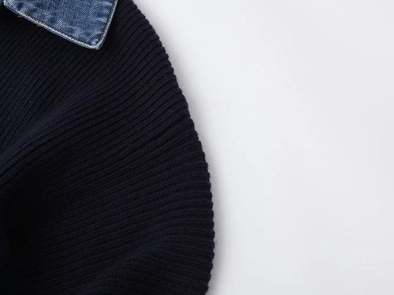 Damenbekleidung Lazy Style Pullover Damen Strickjacke Jacke Koreanische Version Lose Denim Spleißen Strickjacke Oberbekleidung Polokragen Top_voghion.com