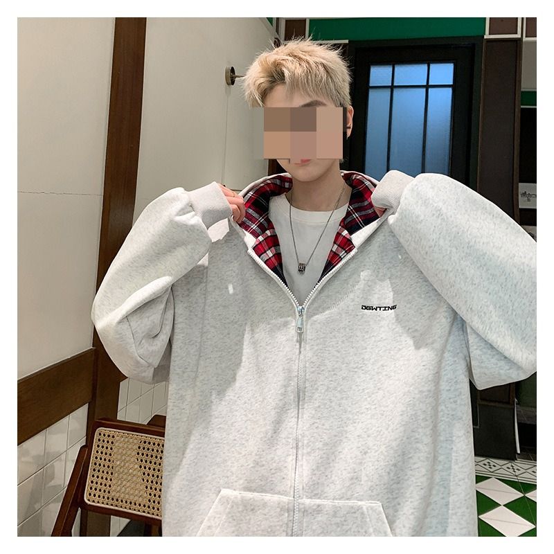 Cardigan con cappuccio semplice e ampio da uomo per autunno e inverno_voghion.com
