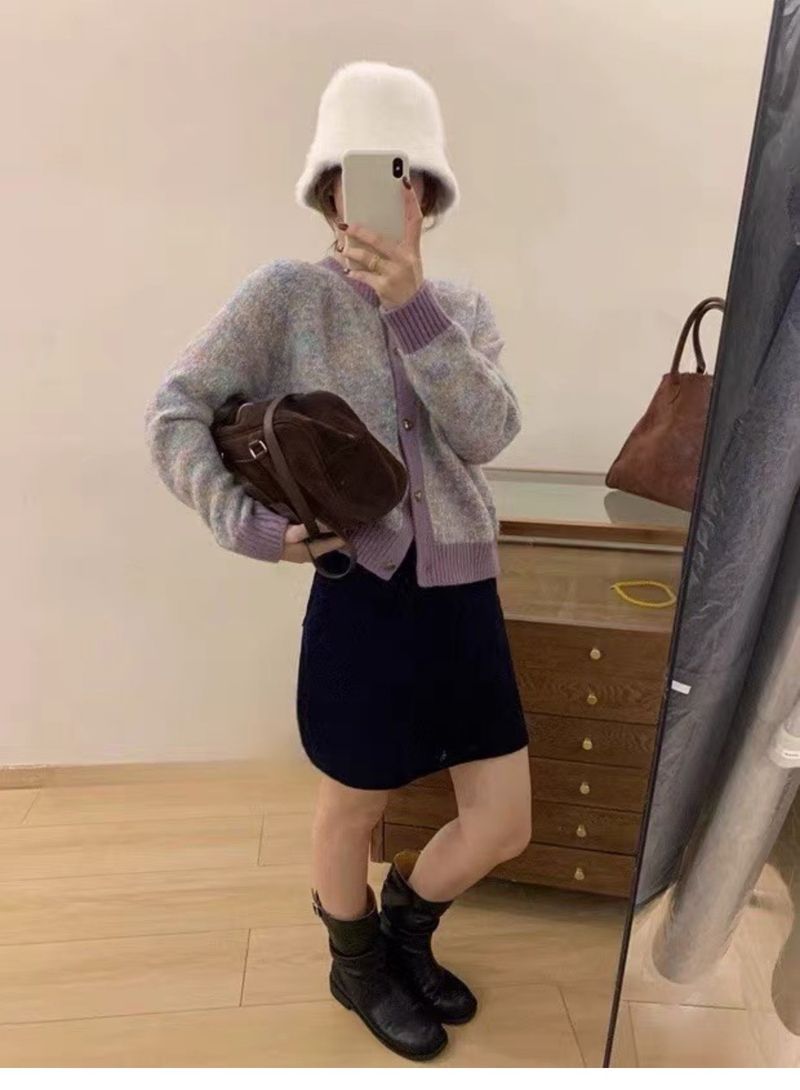 Autunno Inverno Nuovo Abbigliamento Donna Color-Block Piccolo Cuore Maglione Cardigan Stile Lazy Cappotto di Alta Qualità_voghion.com