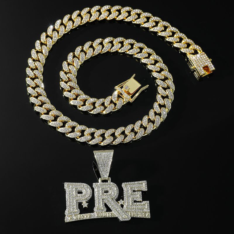 Gorąco sprzedający się naszyjnik z wisiorkiem PRE z diamentową literą i męskim punkowym łańcuszkiem kubańskim oraz spersonalizowanymi dodatkami_voghion.com