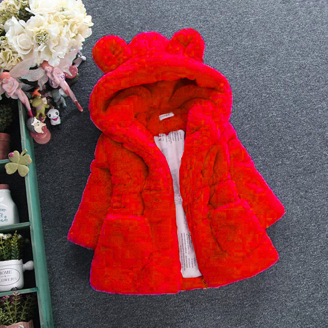 Kinderbekleidung Pelzmantel für Mädchen Gepolsterte Kinderjacke aus Fellimitat Ohren gepolsterter Jackenüberzug_voghion.com