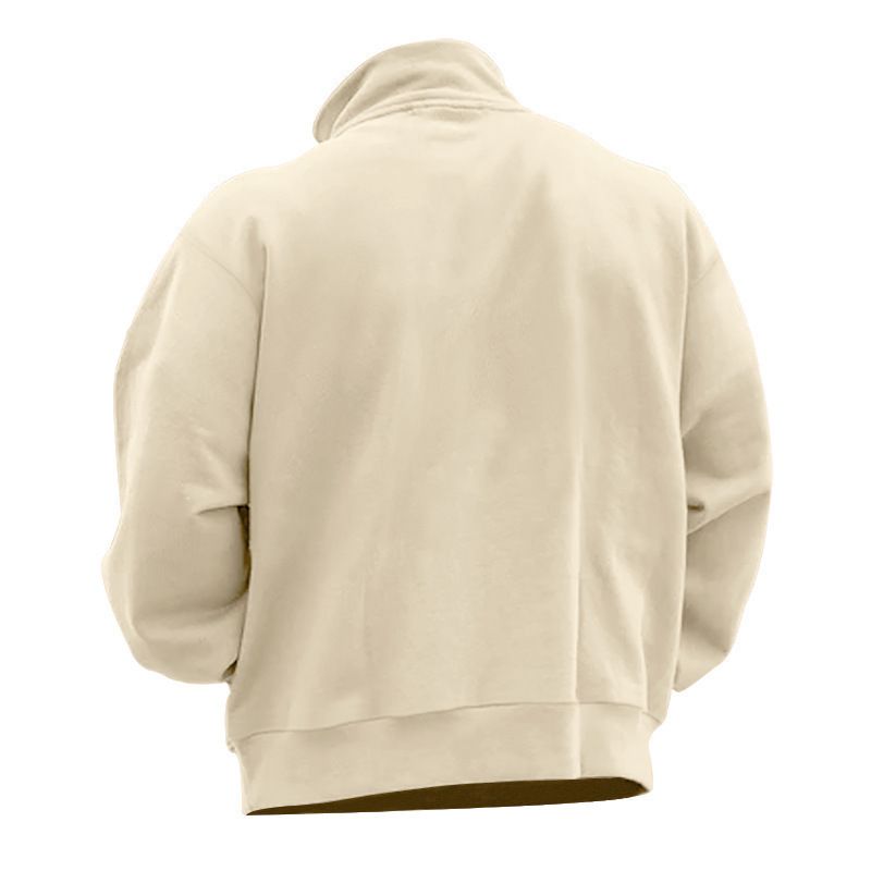 Felpa da uomo con collo alto e cerniera a un quarto - Pullover foderato in pile dalla vestibilità comoda per un look casual e sportivo (bianco, nero, cammello, rosso, vino, albicocca)_voghion.com