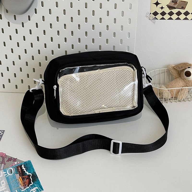 Borsa a tracolla piccola, versatile e casual, per donna, con tracolla trasparente e distintivo per dolore da ragazza_voghion.com