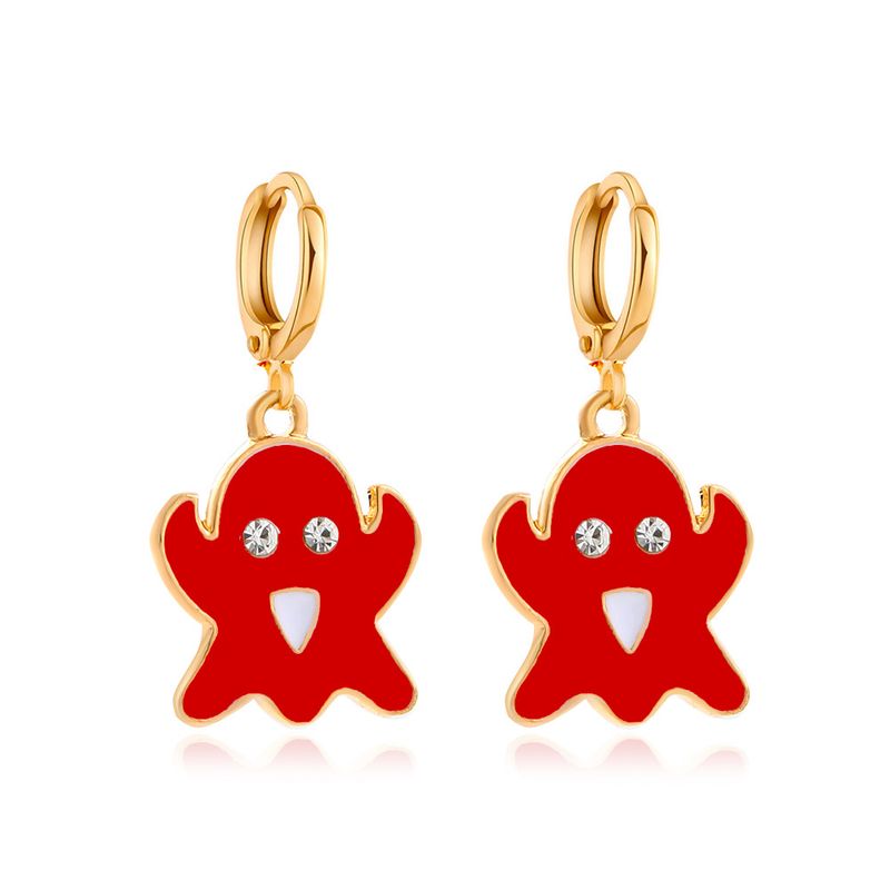 Orecchini a goccia con fantasma colorato a olio esagerato e in lega, con faccia buffa dei cartoni animati, regalo di Halloween_voghion.com
