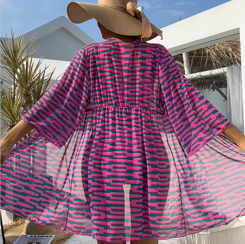 Maillot de bain trois pièces en maille pour femme, vêtements de protection solaire torsadés à impression numérique pour femme_voghion.com