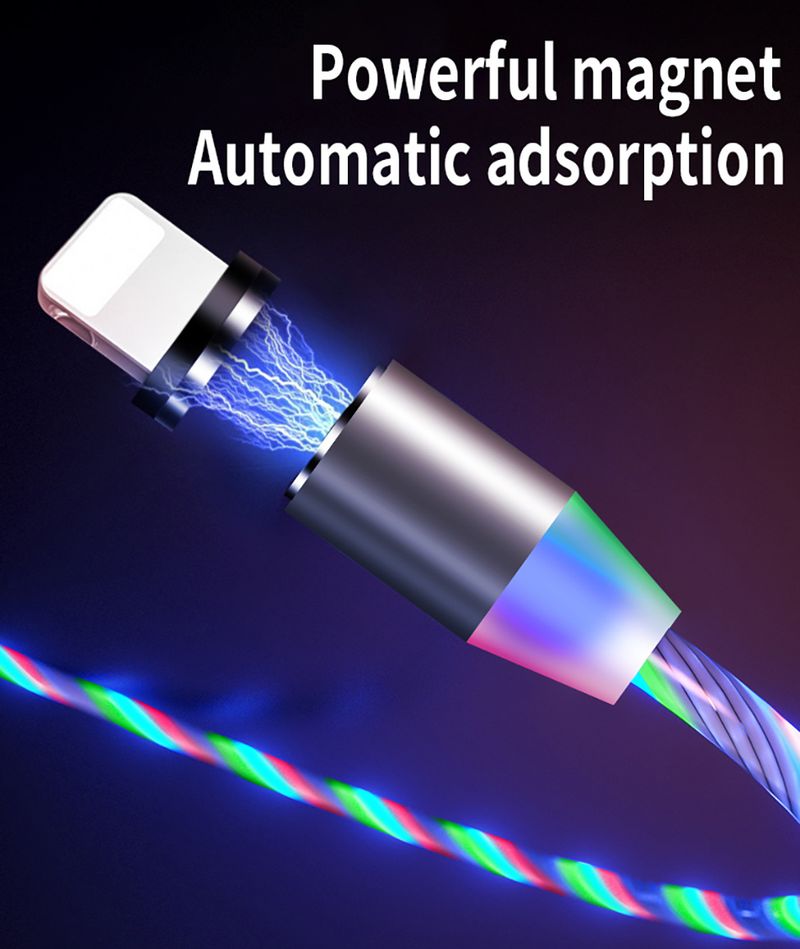 Compatible with Apple; Flowing Ligh Magnetic Streamer Data Line Cable for Iphone Android Typec_voghion.com