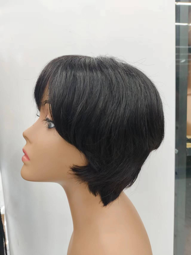 Pixie short bob no lace made mahine 100% Human Hair Wigs_voghion.com