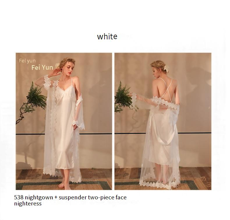 Damen Nachtwäsche Pyjamas Hosenträger Nachthemd Robe Zweiteiliger Anzug Wasserlösliche Blumennetzspitze Spleißen Lange Heimkleidung_voghion.com