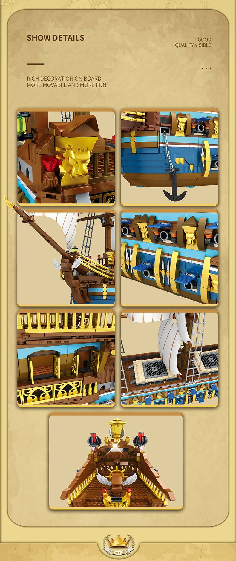 Zestaw klocków konstrukcyjnych Royal Sunshine Ship – ponad 800 klocków ABS, model łodzi DIY dla nastolatków i dorosłych, kreatywna i wymagająca zabawka STEM_voghion.com