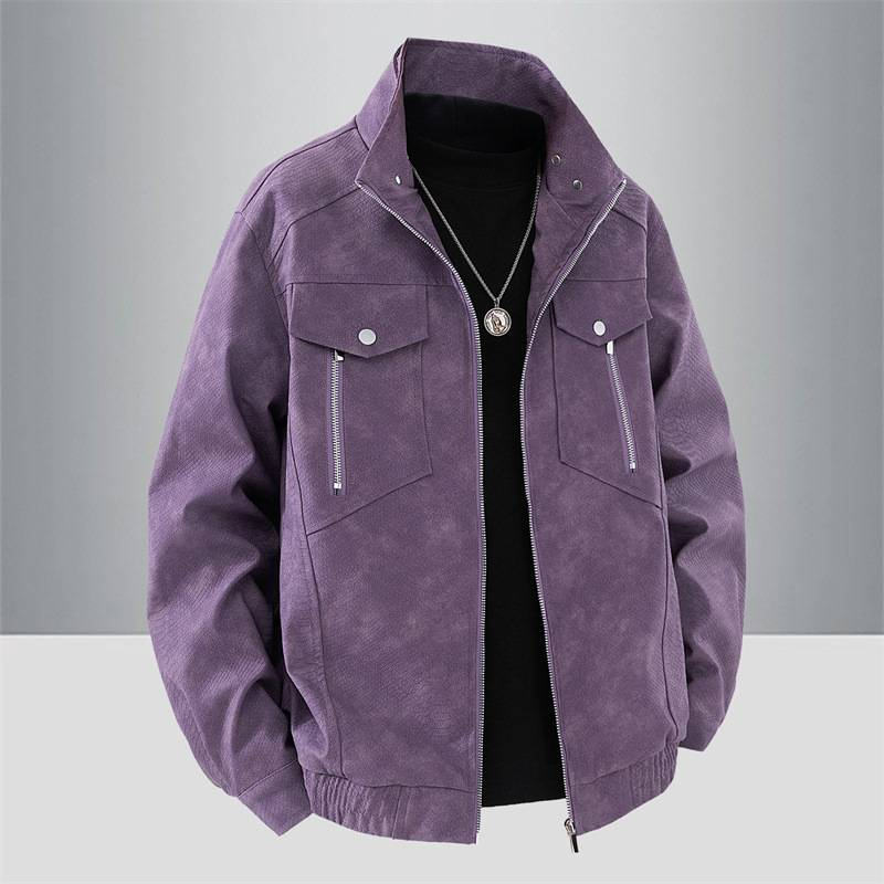 Men's Retro Biker Jacket - Double-Breasted PU Leather Coat With Stand Collar_voghion.com