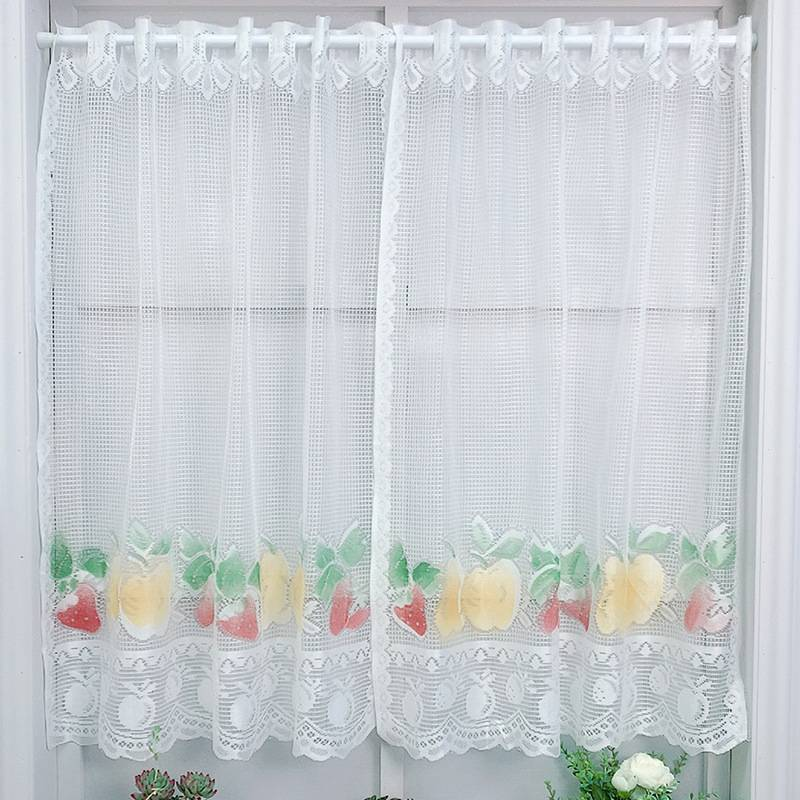 Nordic White Polyester Lace Curtain With Fruit Print - 2-Pack Semi-Sheer Kitchen Door Panel, 77.5x90cm, Lightweight & Stylish For Home & Café_voghion.com