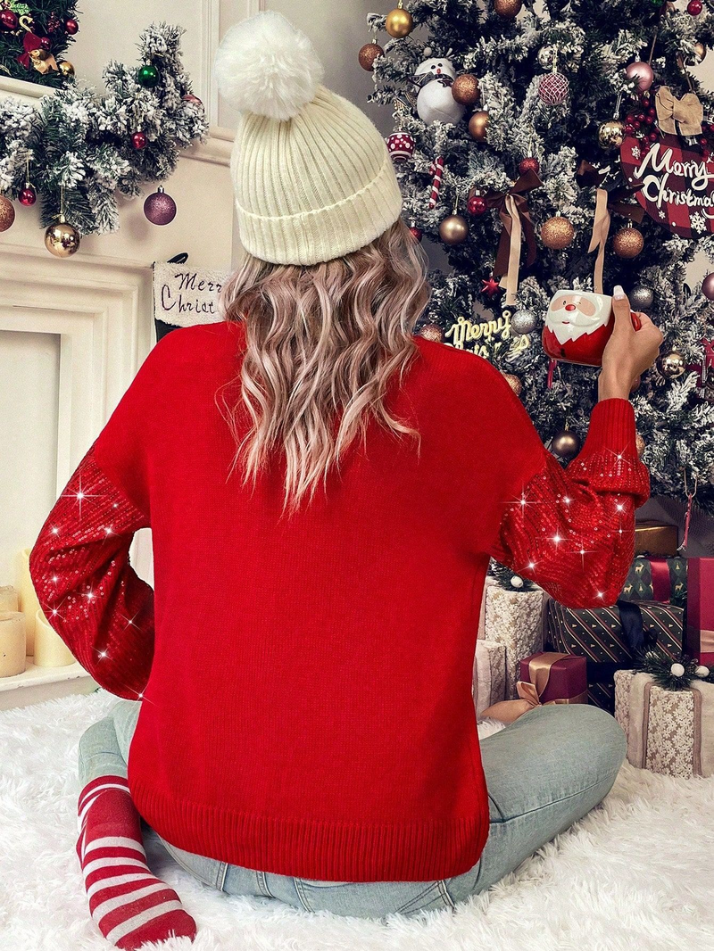 Maglione lavorato a maglia con collo alto e glitter per le donne - Top comodo e ampio per le feste di Natale, pullover casual a maniche lunghe_voghion.com