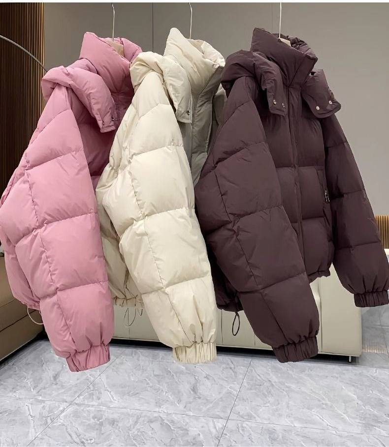 Women's Winter Puffer Jacket With Hood, Slim Fit Short Coat, Thickened Warm Cotton Outerwear, Casual Loose Fit For Petite & Plus Size_voghion.com