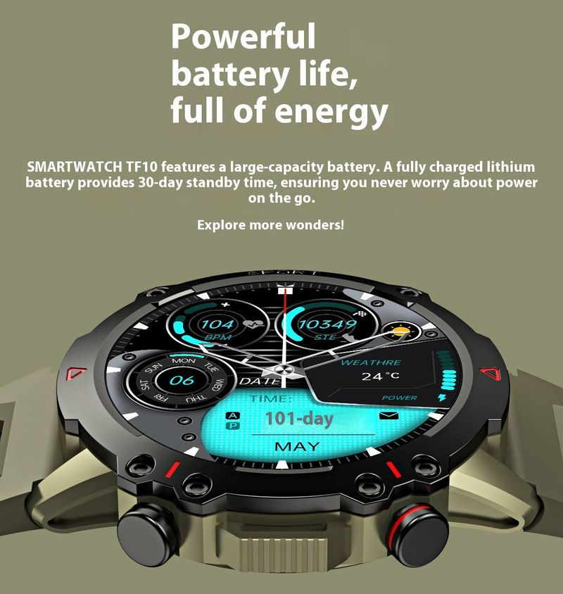 Smartwatch met Bluetooth-bellen, groot HD-scherm, bloeddruk- en hartslagmeter, IP68 waterdicht, multifunctionele fitnesstracker_voghion.com