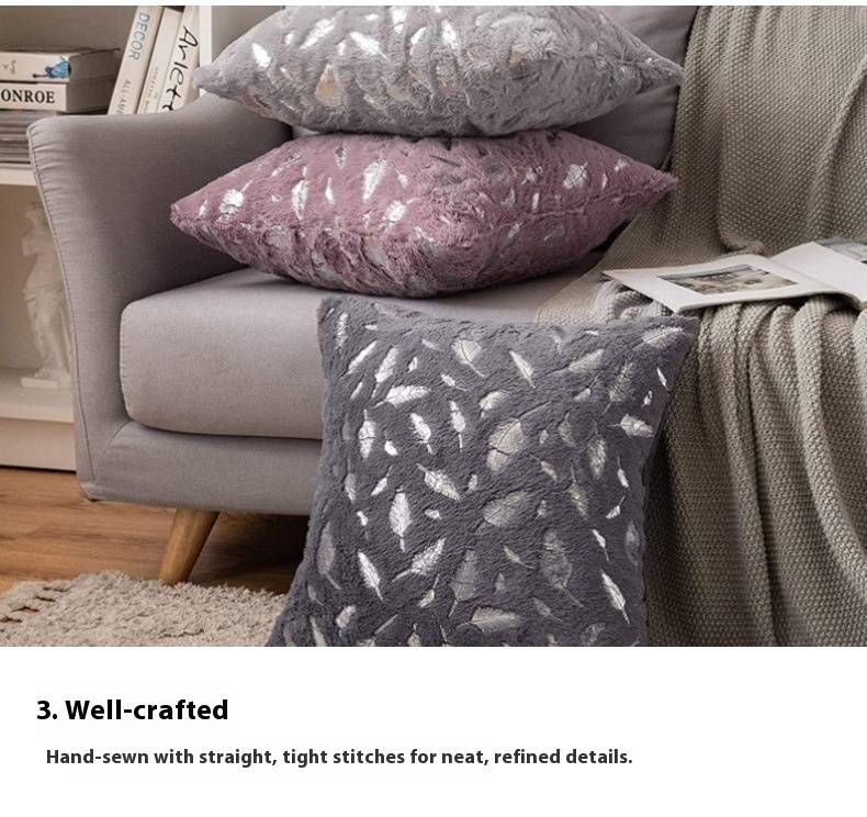 Federa per cuscino in cotone e lino – Federa decorativa con piuma argentata in rilievo per divano, letto, sedia (45x45 cm, 14 colori, stile europeo classico)_voghion.com