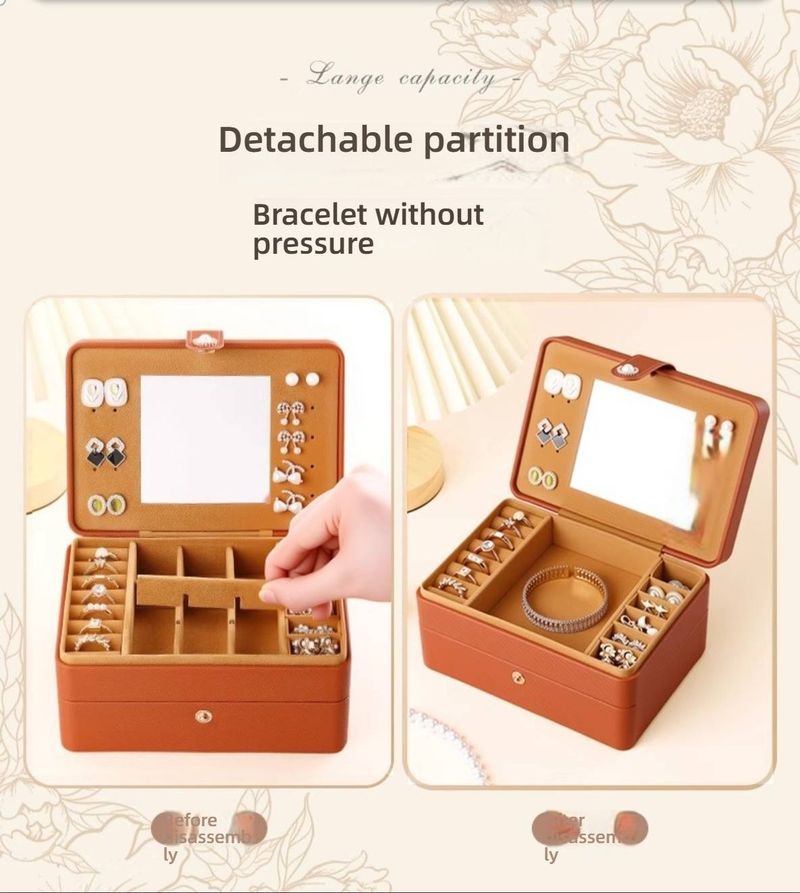Coffret à bijoux de luxe – Rangement multicouche en similicuir avec miroir pour boucles d'oreilles, colliers et bagues (doublure en velours élégante, design à 3 niveaux)_voghion.com