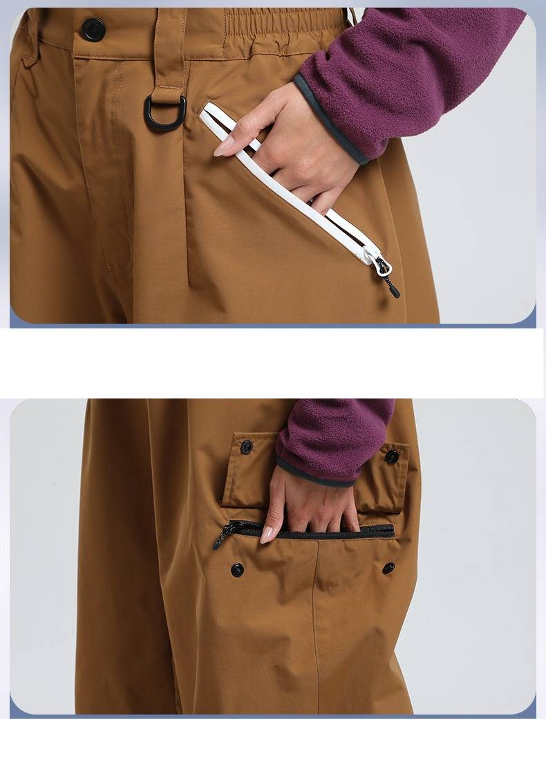 Pantaloni da sci unisex impermeabili con tasche multiple, antivento e traspiranti per lo snowboard e le avventure all'aria aperta, 7 colori (nero, verde oliva, cachi)_voghion.com