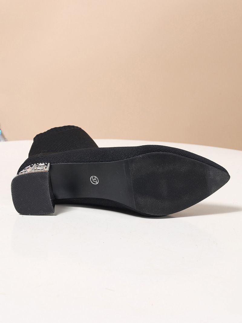 Neue modische Stiefel 2025: Große, schmale Damenstiefel mit mittelhohem Absatz, Winterstiefel, gestrickt, spitz, atmungsaktiv und elastisch_voghion.com