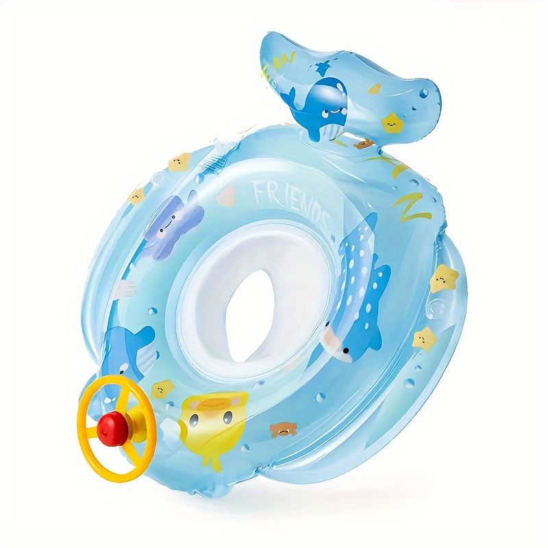 Boia de natação com assento e volante, flutuador de natação com padrão de baleia azul_voghion.com