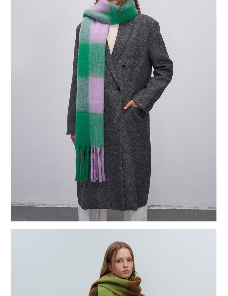 Nueva edición coreana de invierno para mujer, hecha a mano, de cuadros grandes, de cachemira blanca y negra gruesa, con un ambiente cálido._voghion.com