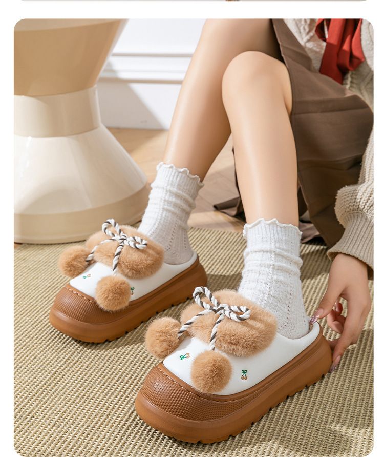 Damenschuhe, süße Plüsch-Baumwoll-Hausschuhe für Mädchen, Winter-Outdoor-Kleidung, neuer Stil, für drinnen und draußen, rutschfeste Plüsch-warme Baumwoll-Hausschuhe_voghion.com