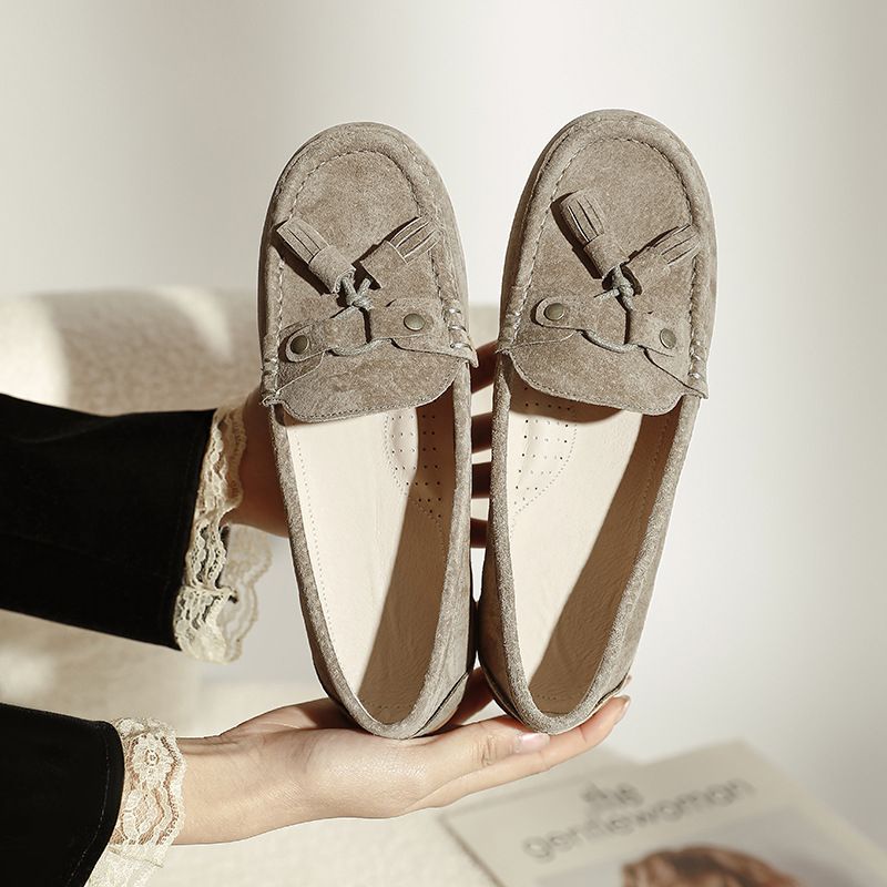 Damen 2025 Echtes Leder Vier Jahreszeiten Neue Casual Single Tassel Flache Schwangere Frauen Schuhe Slip-On Loafers_voghion.com