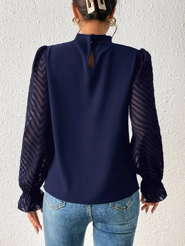 Damenbekleidung Herbst und Winter neue halbhohe Kragennähte gewellte Chiffon-Langarmoberteile für Frauen_voghion.com