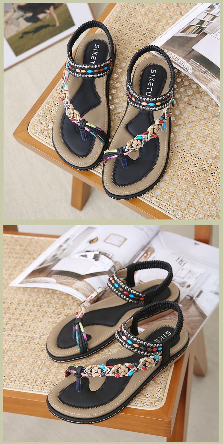 W676-3 Nieuwe zomer 2025 met strass steentjes, comfortabele, casual strand sandalen met ronde neus en platte neus_voghion.com