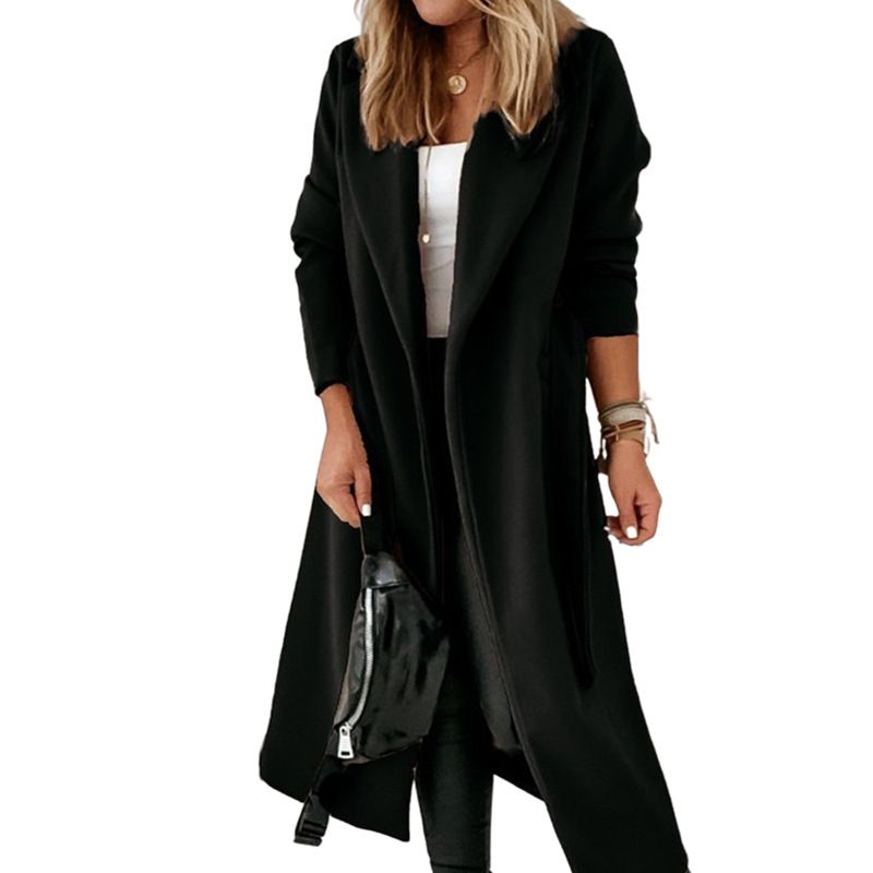 Eleganter langer Wollmantel für Damen – Trenchcoat in Übergröße mit Gürtel, Bürokleidung, Herbst-Winter-Mode_voghion.com