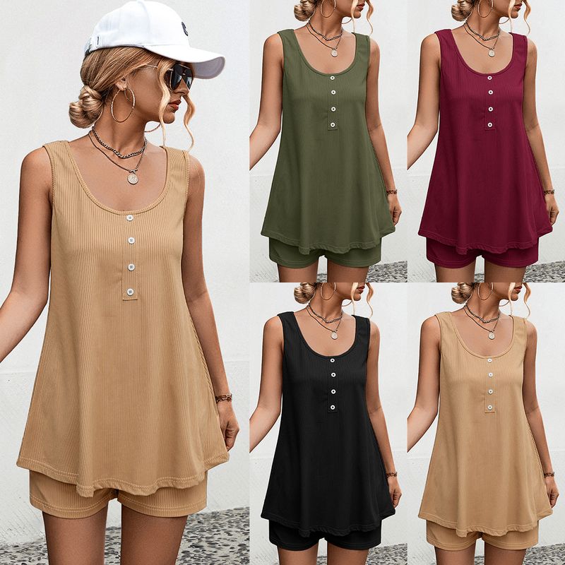 Ensemble deux pièces décontracté avec bretelles à capuche et col en v pour femmes, nouvelle collection printemps et été_voghion.com