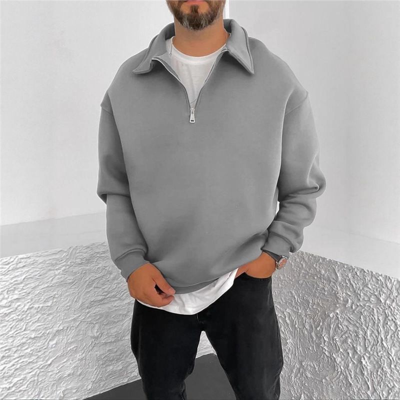 Pull décontracté à revers en velours double face pour homme, demi-fermeture éclair, veste automne/hiver_voghion.com