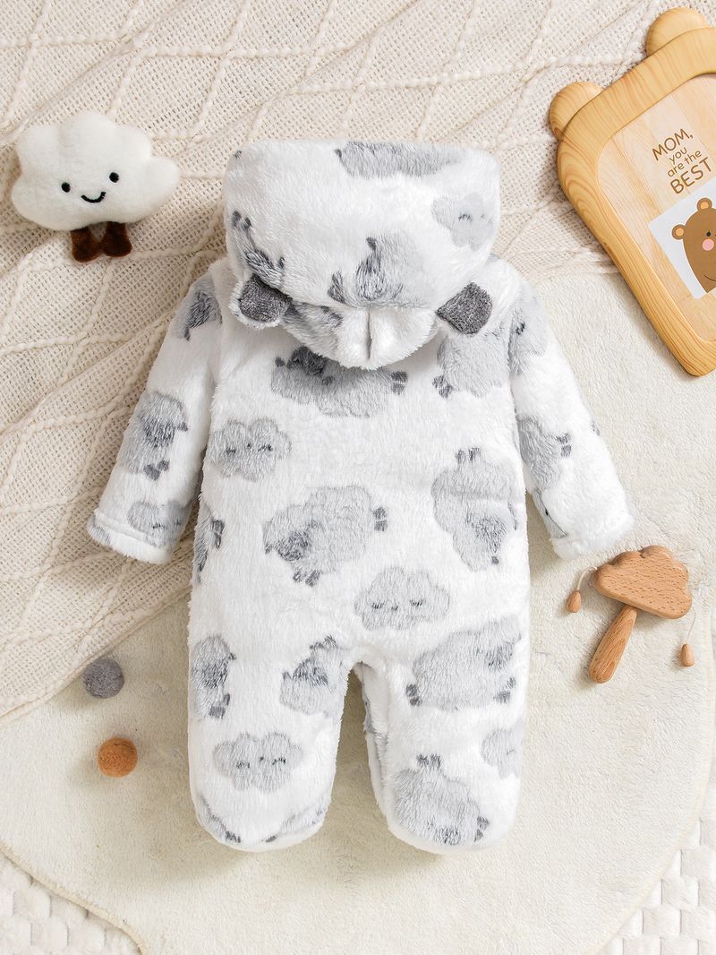 Mother & Kids Soft Fleece Baby Jumpsuit With Adorable Cartoon Prints - Long Sleeve Hooded Romper For Newborn To 12 Months (A-Class Safety Certified)_voghion.com