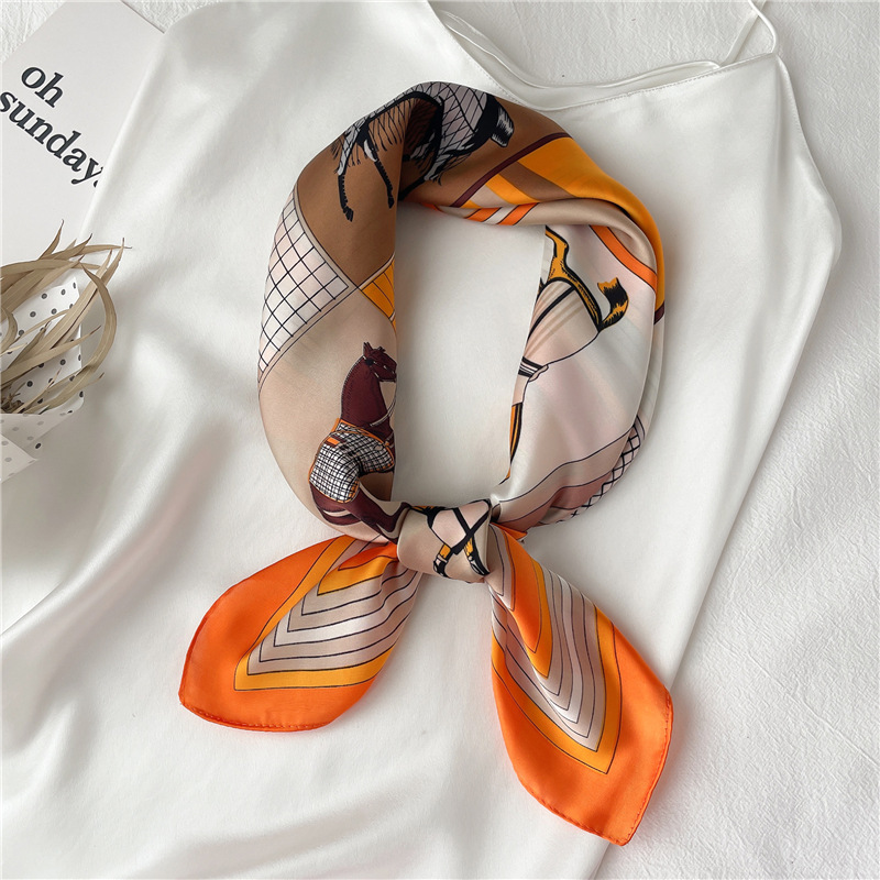 Cachecol Feminino Moda Cavalo Geométrico Xadrez Cachecol 70cm Pequeno Quadrado Cachecol Profissional Decorativo Faixa de Cabelo Luz_voghion.com