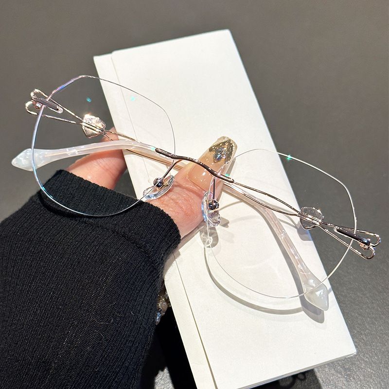 Miki Ultraleichte, rahmenlose, polygonale Brille aus Aluminiumlegierung, individuell anpassbare Korrektionsgläser, klar, Blaulichtfilter, Modell 0639-A_voghion.com