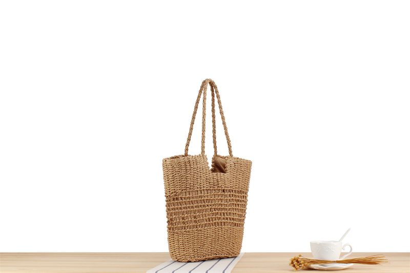 Paper Rope Woven Bag New French Niche Hollow Woven Bag One Shoulder Hand-held Large Capacity Beach Bag Suitable For Beach Play_voghion.com