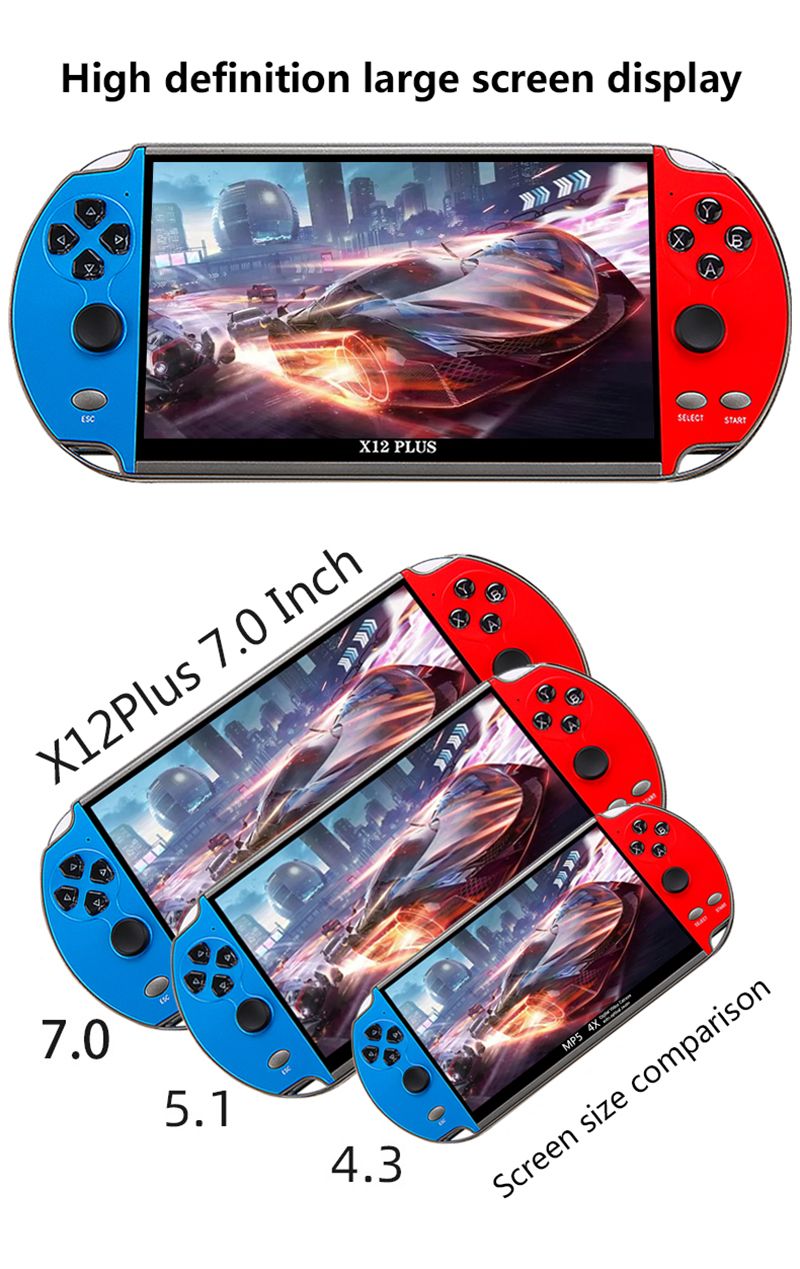 X7/X12 Plus Handheld-Spielkonsole, über 10.000 integrierte Retro-Spiele, 4,3/5,1/7,1-Zoll-HD-Bildschirm, tragbarer Audio- und Video-Player_voghion.com