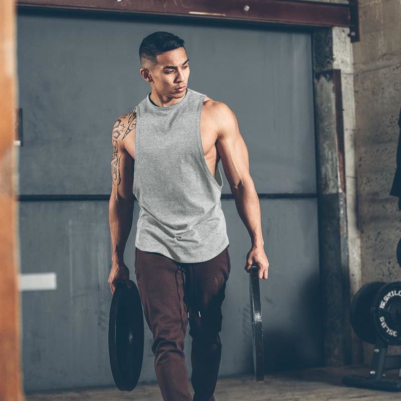 Summer Men's Muscle Solid Color Base Layer Tank Top Sports Fitness Vest Multi-color Cotton Small Split_voghion.com