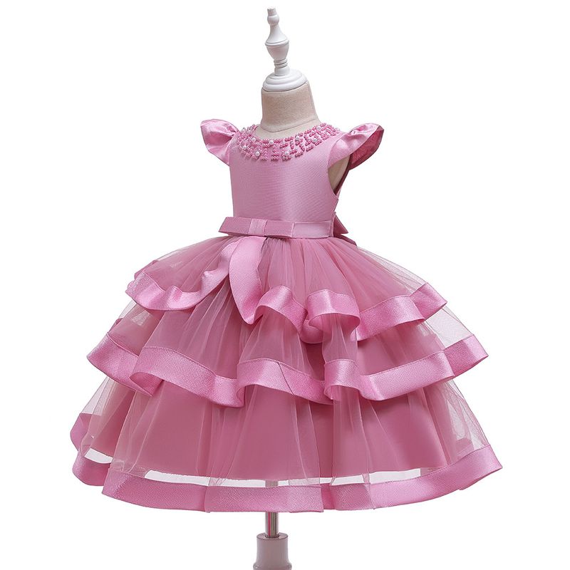 Robe de spectacle perlée pour enfants européens et américains, robe bouffante multicouche pour fille, robe de Noël pour enfants_voghion.com