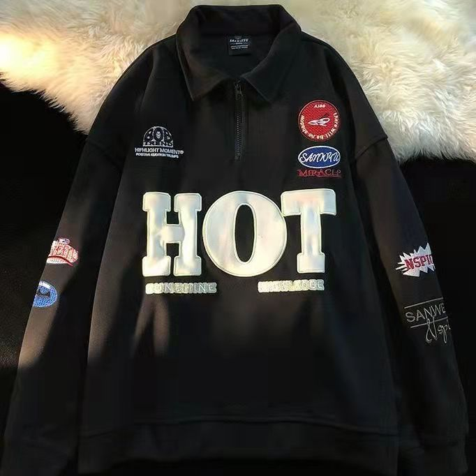 American retro street alphabet print ing stand collar sweater men and women spring and autumn tide brand sports top_voghion.com