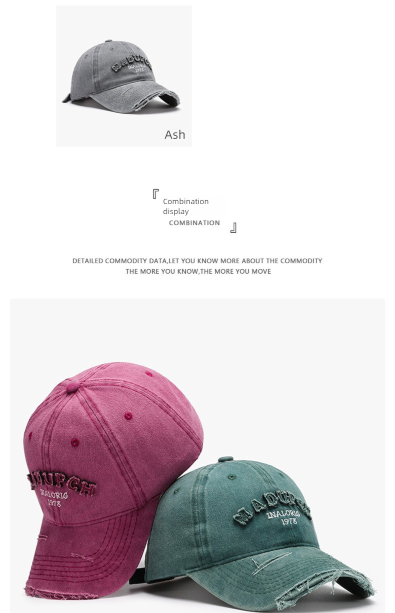 Women's Spring New Outdoor Letter Washed Patch Embroidered Men's Baseball Versatile Breathable Duckbill Cap_voghion.com