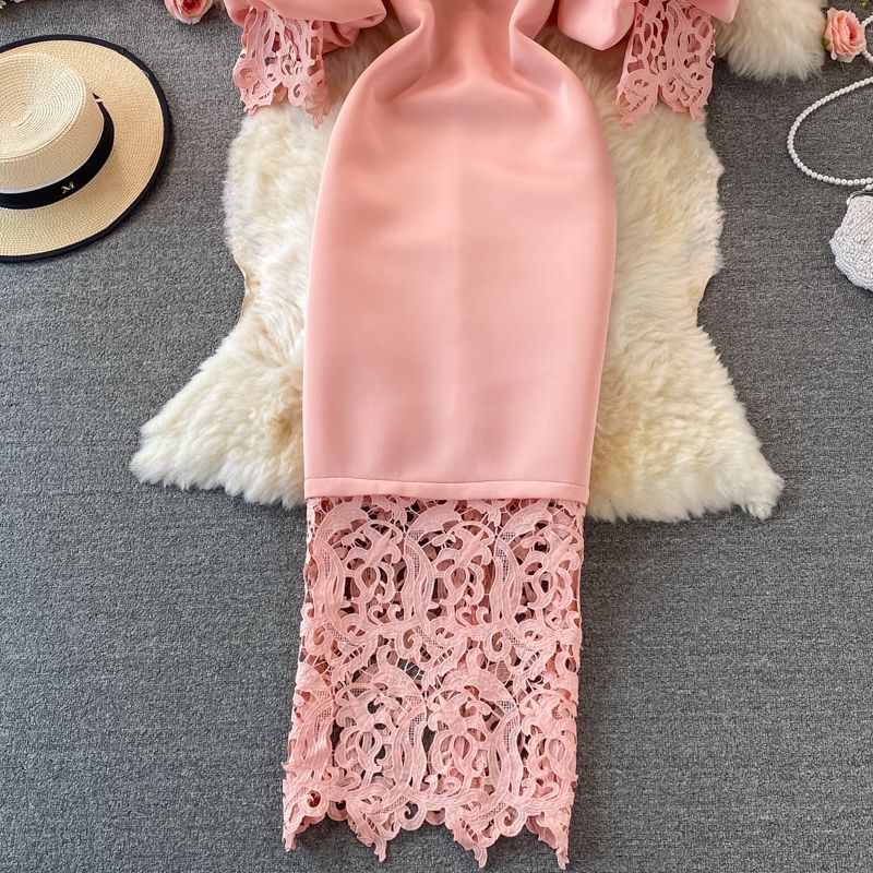 Îmbrăcăminte pentru femei Umăr retro lanternă rochie expusă rochie cu talie fustă înfășurată rochie cu o mânecă rochie rochie roșie antică cu guler cu fustă lungă_voghion.com