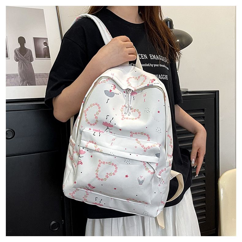 2024 New Heart Cute Pink Series Zaino di grande capacità Borsa da scuola per ragazza morbida stampata su Instagram_voghion.com