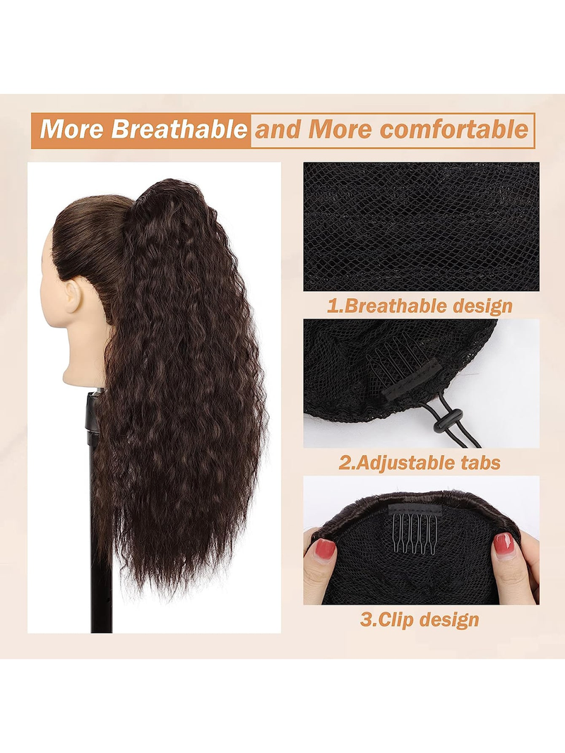 Braune lange Kordelzug-Verbundhaarverlängerung mit 61 cm geradem Dutt und Clip für Damen-Pferdeschwanz_voghion.com