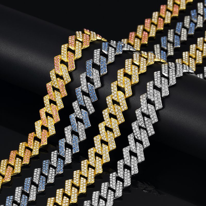 15 mm diamantförmige kleine kubanische Flip-Kette, hochwertige rosa-blaue Hip-Hop-Halskette_voghion.com