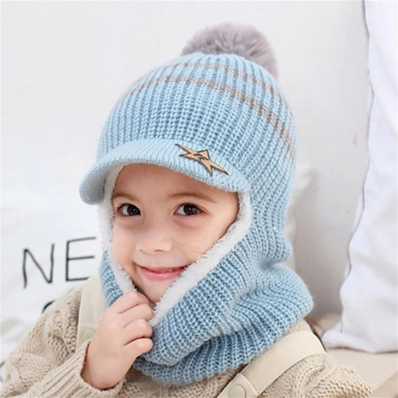 Inverno Bambini Più Cappelli Beanie In Pile Spessore Caldo Passamontagna Lavorato A Maglia Per Bambini All'aperto Ragazze Ragazzi Viso Copertura Palla di Pelo Bavaglino maschera_voghion.com