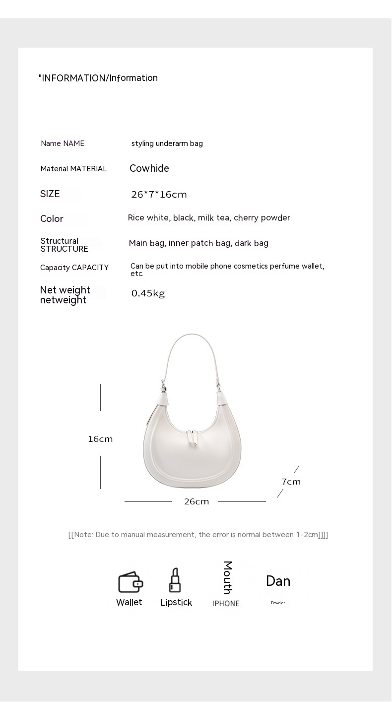 Senso del lusso Borsa homono in pelle di vacchetta Borsa per ascelle a mezzaluna alla moda Nuova borsa a tracolla casual in pelle_voghion.com