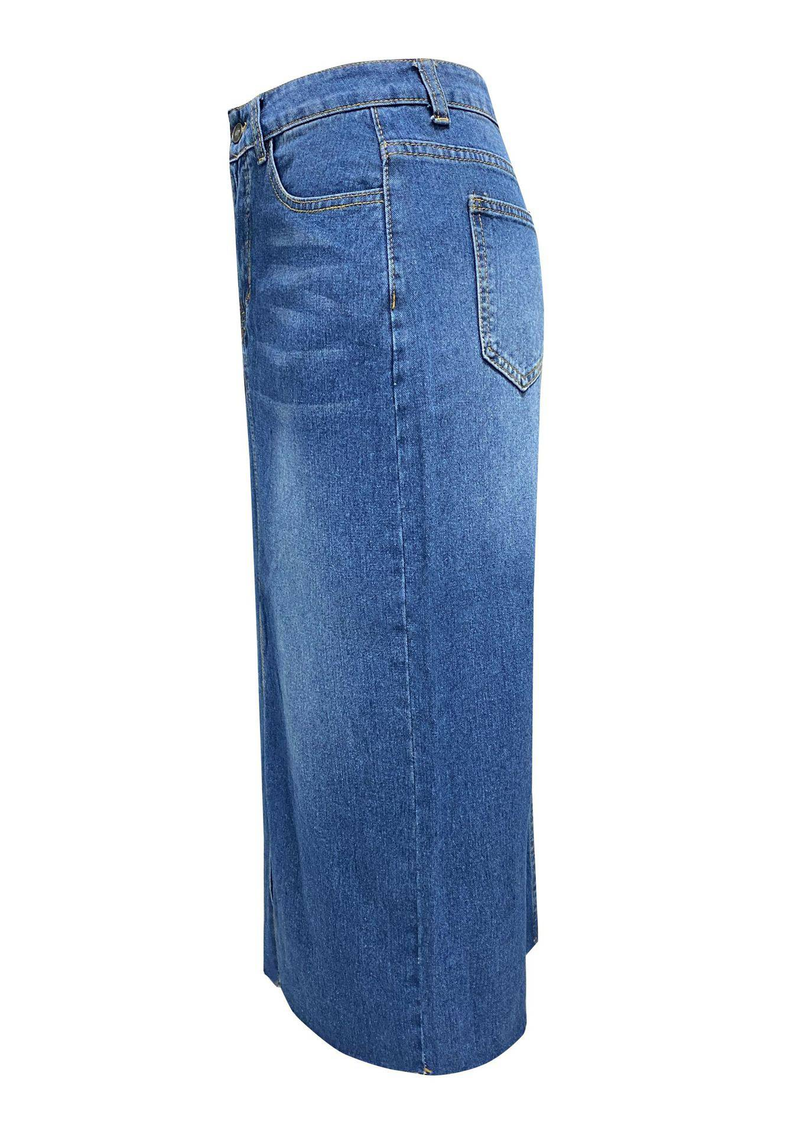 Jupe trapèze mi-longue délavée taille haute pour femme de style américain_voghion.com