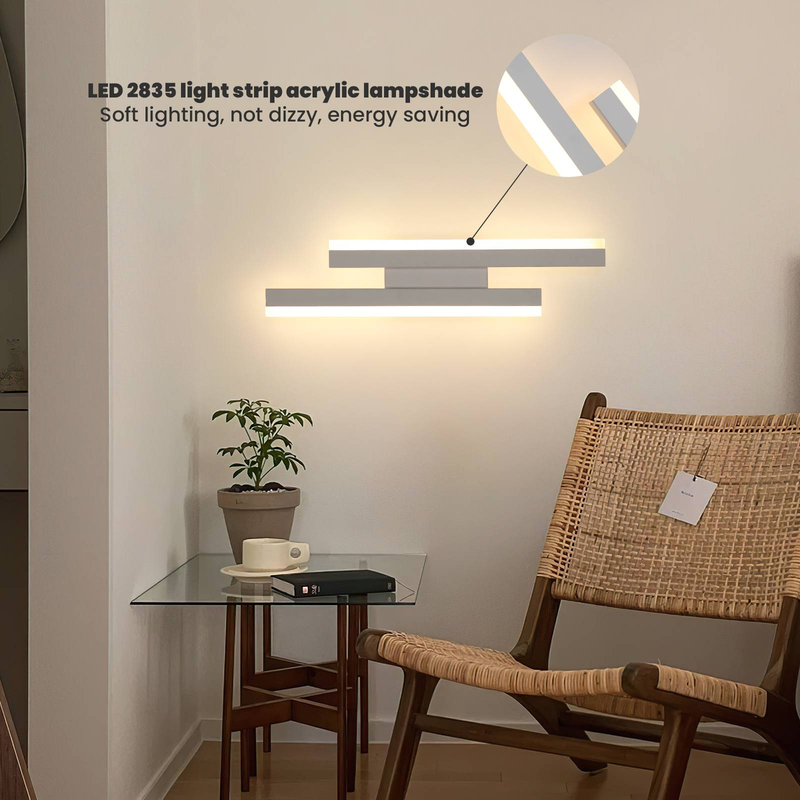 GOECO Nordic Design Acryl LED Wandleuchte Weiß 40x9,5x4cm 16W Dreifarbiges Licht Perfekt für moderne Räume_voghion.com